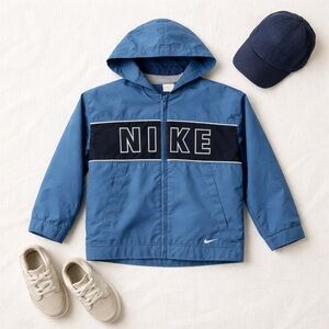 Nike Kids Blue Colorblock Windbreaker Jacket Youth Size 7 Retro Logo Hoodie